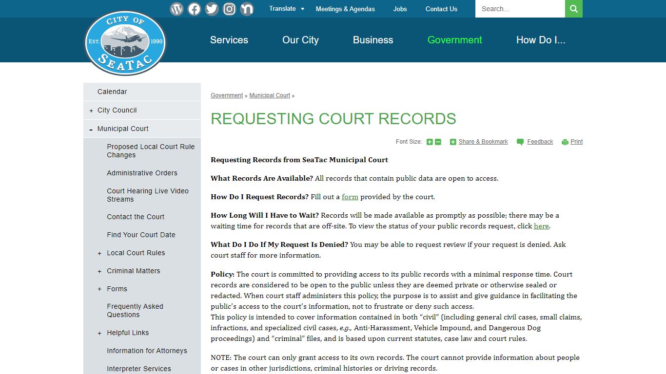 Requesting Court Records | City of SeaTac